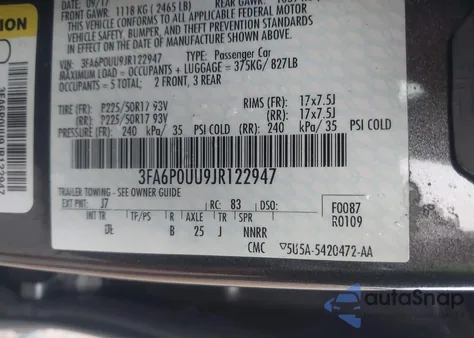 2018 Ford Fusion Hybrid S from USA, damaged, VIN 3FA6P0UU9JR122947